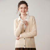 Womens Cable Knit Cashmere Cardigan Deep V Neck Cashmere Sweater
