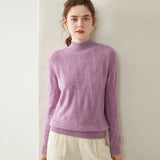Womens Cable Knit Cashmere Sweater Mock Neck Cashmere Pullover Ribbed Trim