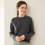 Womens Crew Neck Cashmere Raglan Sweater Cashmere Blouse Ribbed Hem