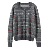 Womens Fair Isle Pure Cashmere Cardigan Crew Neck Button Up Cashmere Sweater