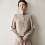 Womens High Neck Cashmere Cardigan Button Cashmere Sweater
