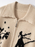 Womens Jacquard Pure Cashmere Cardigan Zip-Up Cardigan Sweater