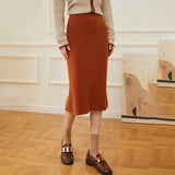 Womens Ribbed Knit Cashmere Skirt High Waist Cashmere Sweater Skirt