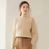 Womens Mock Neck Cable Knit Cashmere Sweater Textured Cashmere Pullover