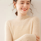 Womens Mock Neck Cashmere Ribbed Sweater Cashmere Pullover