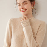 Womens Cashmere Sweater Textured Knit Long Sleeve Mock Neck Cashmere Pullover