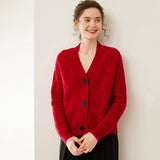Womens Textured Cashmere Sweater V Neck Cashmere Button Cardigan