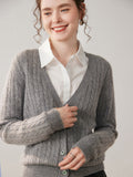 Womens Cable Knit Cashmere Cardigan Deep V Neck Cashmere Sweater