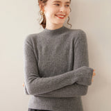 Womens Mock Neck Cashmere Ribbed Sweater Cashmere Pullover