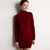 Womens Turtleneck Cashmere Dress Long Sleeve Knit Mini Sweater Dress