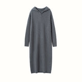 Womens Hooded Cashmere Sweater Dress Long Sleeve Cashmere Midi Dress