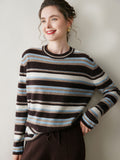 Womens Striped Cashmere Sweater Crew Neck Cashmere Pullover