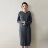 Womens Hooded Cashmere Sweater Dress Long Sleeve Cashmere Midi Dress