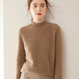 Womens Mock Neck Cashmere Sweater Long Sleeve Cashmere Pullover Ribbed Finishing