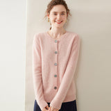 Womens Cashmere Cardigan Crew Neck Ribbed Neckline Cashmere Knit Sweater