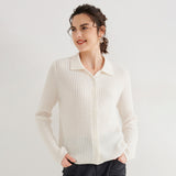 Womens Pure Cashmere Cardigan Cable Knit Button Front Polo Neck Cashmere Sweater