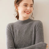 Womens Mock Neck Cashmere Ribbed Sweater Cashmere Pullover