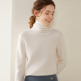 Womens Turtleneck Cashmere Sweater Long Sleeve Cashmere Pullover Rib Hem