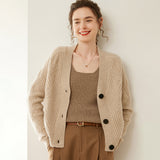 Womens Textured Cashmere Sweater V Neck Cashmere Button Cardigan