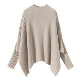 Womens Cashmere Poncho Sweater with Sleeves Ribbed Mock Neck Cashmere Cloak