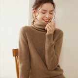 Womens Turtleneck Cashmere Sweater Long Sleeve Cashmere Pullover Rib Hem