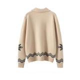 Womens Jacquard Pure Cashmere Cardigan Zip-Up Cardigan Sweater