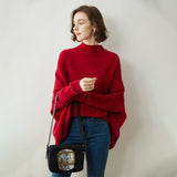 Womens Cashmere Poncho Sweater with Sleeves Ribbed Mock Neck Cashmere Cloak