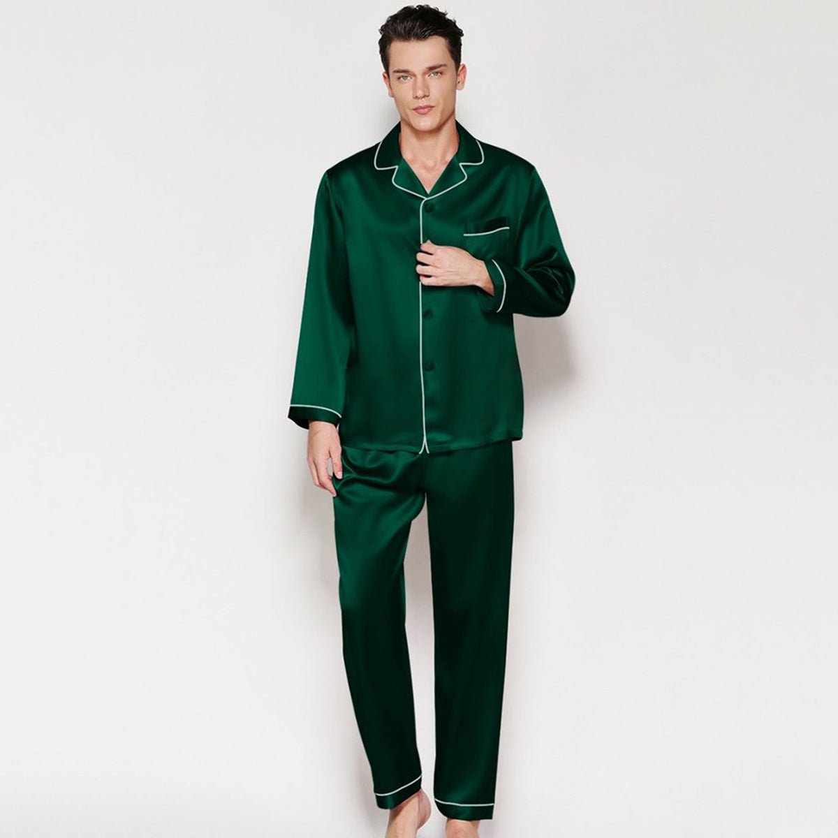 Green silk pajamas mens sale