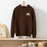 boys and girls crew neck pure cashmere sweater embroidery bear cashmere pullover - slipintosoft