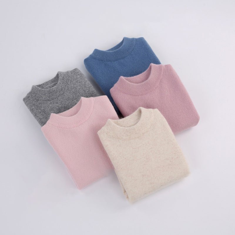 Boys And Girls Crew Neck Pure Cashmere Sweater Ribbed Knit Hem