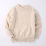 Boys And Girls Crew Neck Pure Cashmere Sweater Ribbed Knit Hem