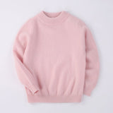 Boys And Girls Crew Neck Pure Cashmere Sweater Ribbed Knit Hem