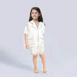 19 Momme Girls' Silk Pajamas Set with Trimming Kids Cute Silk Night Wear Shorts set -  slipintosoft