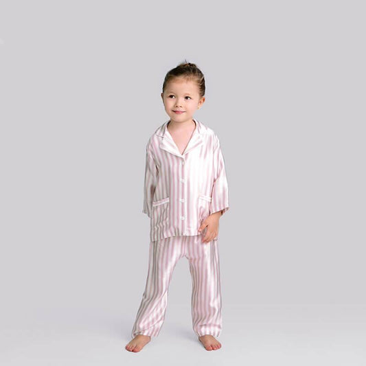 Boys and Girls Striped Silk Pajama Set Button - Down Kids Silk Pajamas