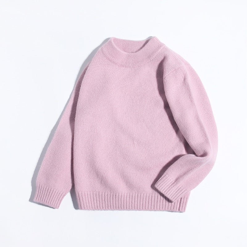 Boys And Girls Thick Crew Neck Pure Cashmere Sweater Ribbed Knit Hem