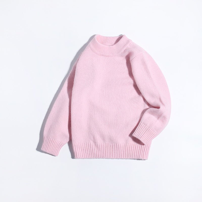 Boys And Girls Thick Crew Neck Pure Cashmere Sweater Ribbed Knit Hem