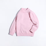 Boys And Girls Thick Crew Neck Pure Cashmere Sweater Ribbed Knit Hem