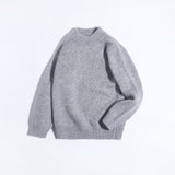 Boys And Girls Thick Crew Neck Pure Cashmere Sweater Ribbed Knit Hem