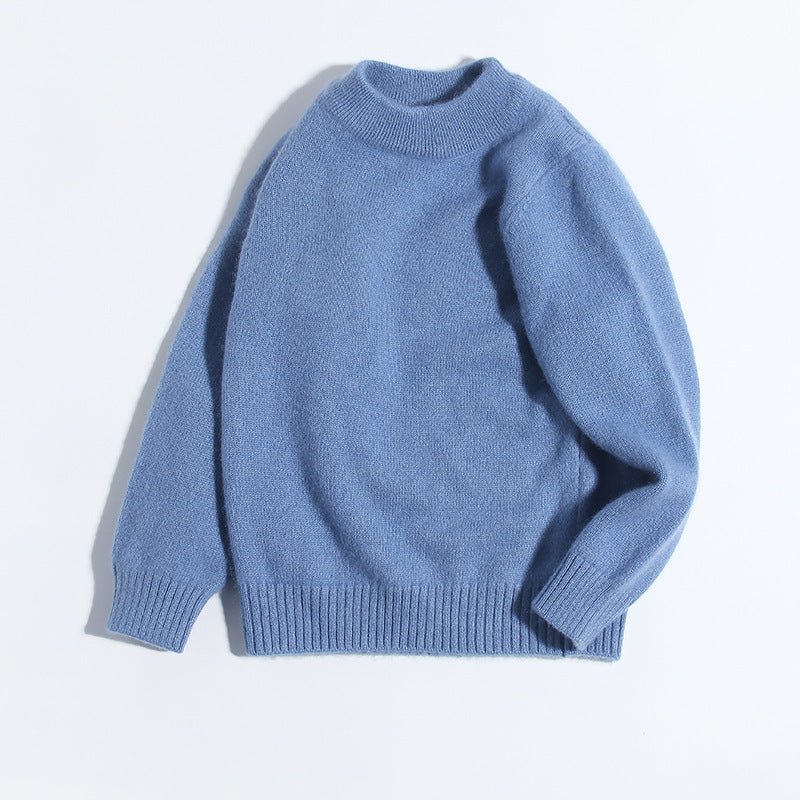 Boys And Girls Thick Crew Neck Pure Cashmere Sweater Ribbed Knit Hem