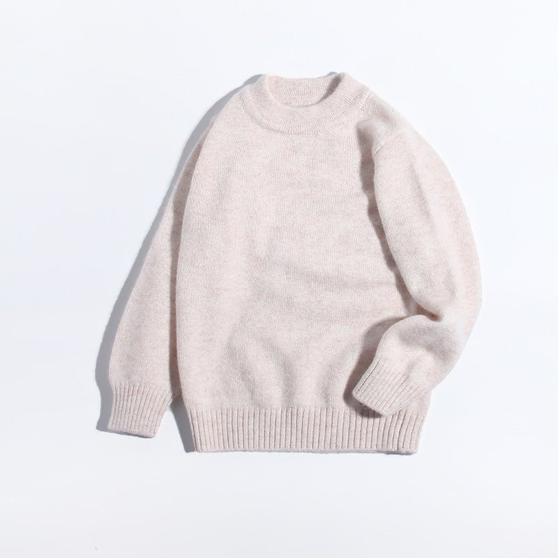 Boys And Girls Thick Crew Neck Pure Cashmere Sweater Ribbed Knit Hem