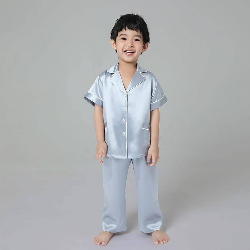 Boys Silk Pajamas Set Two Piece Short Kids Silk Sleepwear