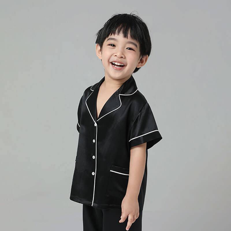 Boys Silk Pajamas Set Two Piece Short Kids Silk Sleepwear