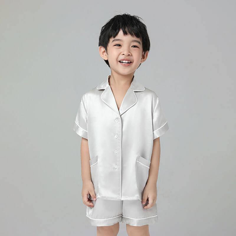 19 Momme Boys Short Silk Pajamas Set Classic Shorts Set Luxury Nightwear for Children -  slipintosoft