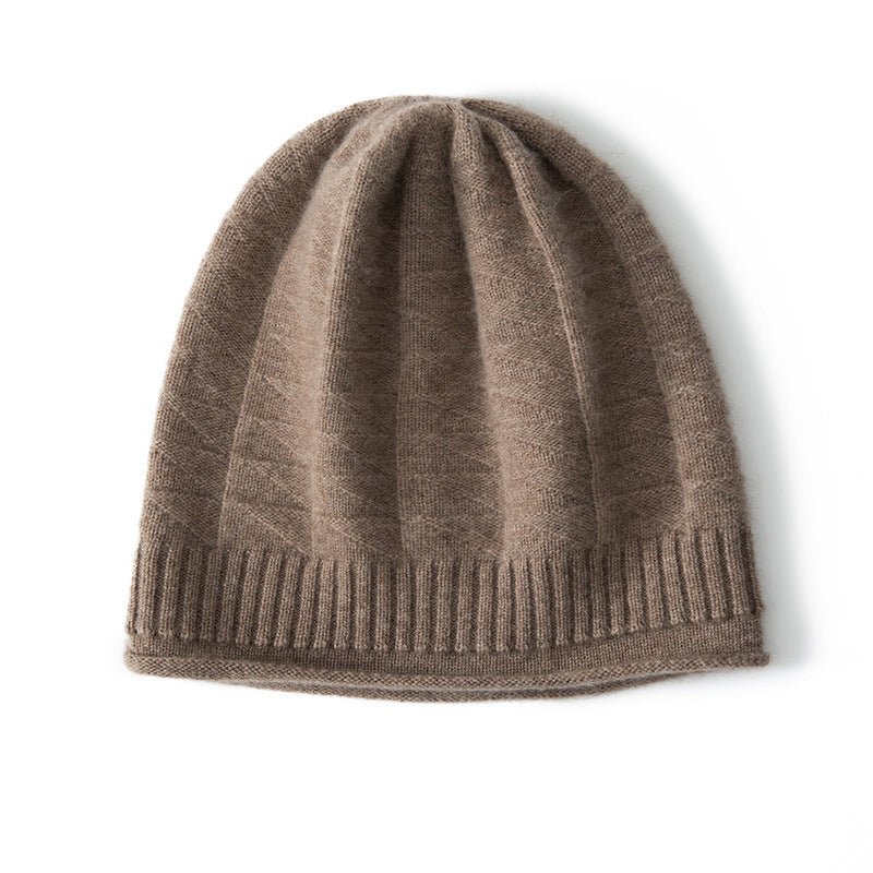 Cashmere Beanie Curl Edge Solid Cashmere Knitted Hat for Men and Women - slipintosoft