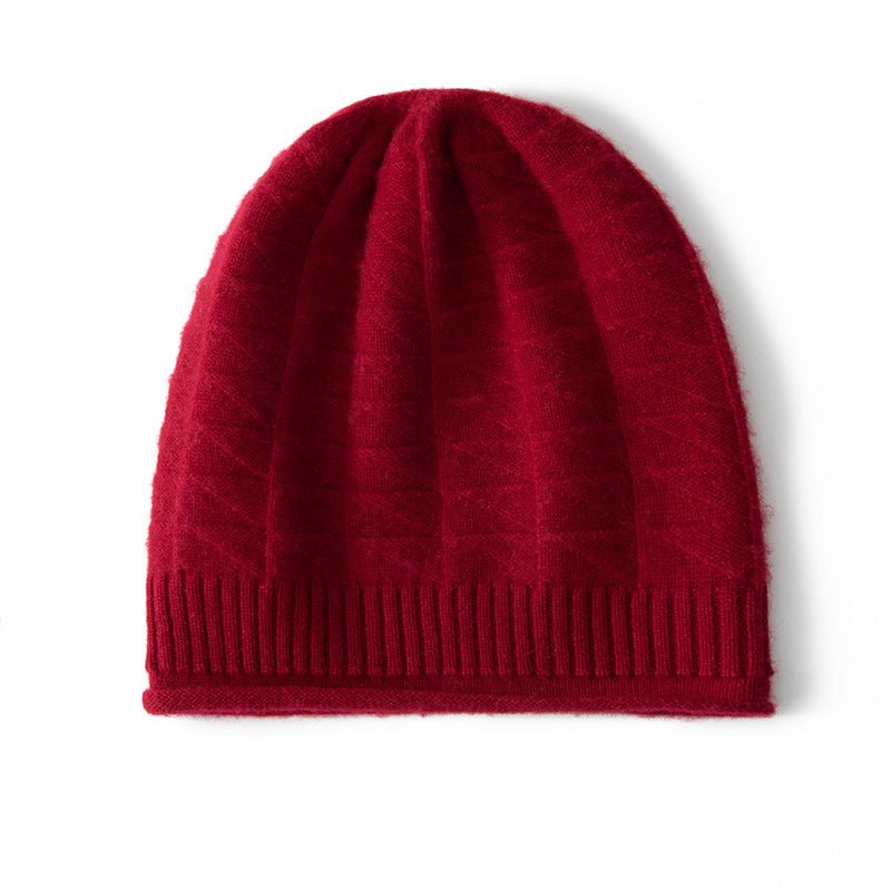 Cashmere Beanie Curl Edge Solid Cashmere Knitted Hat for Men and Women