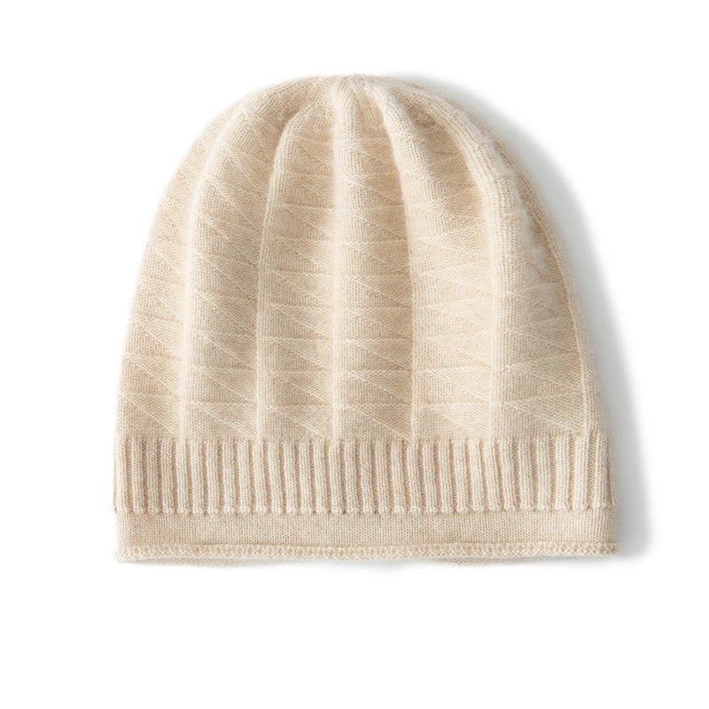 Cashmere Beanie Curl Edge Solid Cashmere Knitted Hat for Men and Women