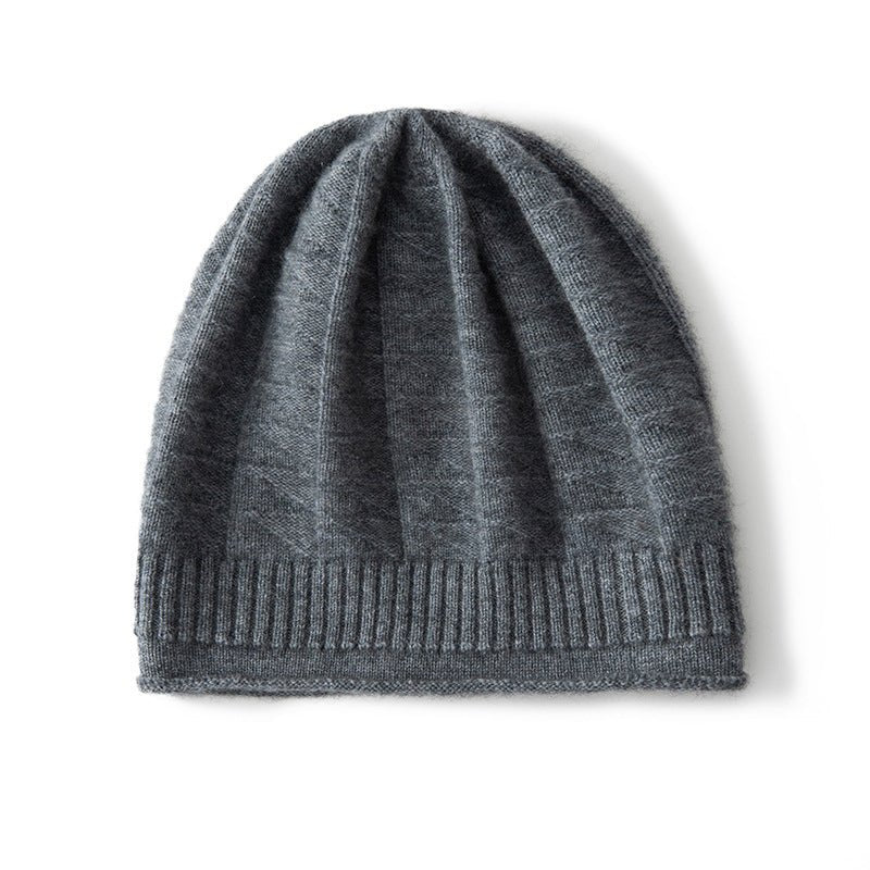 Cashmere Beanie Curl Edge Solid Cashmere Knitted Hat for Men and Women