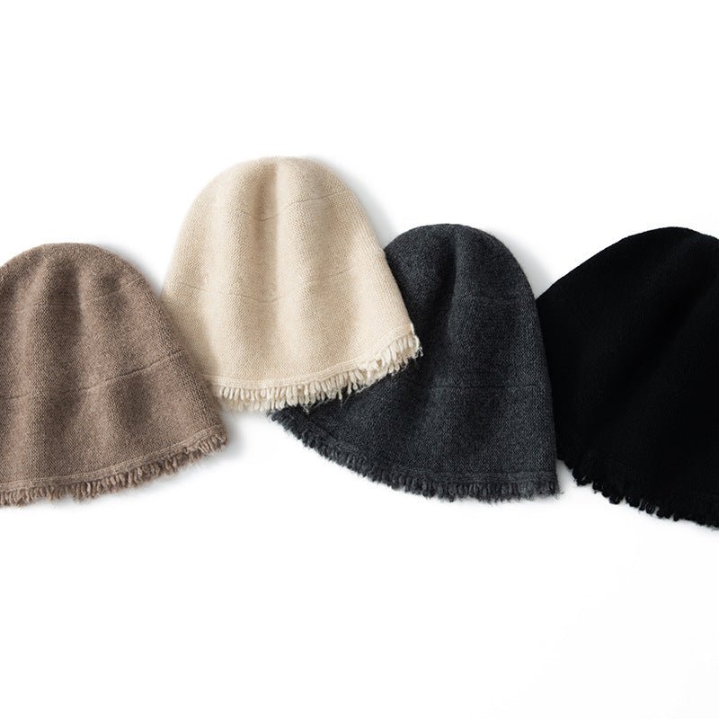 cashmere beanie solid cashmere cable knitted hat with rough edges fisherman beanie hat