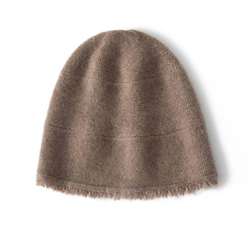 cashmere beanie solid cashmere cable knitted hat with rough edges fisherman beanie hat