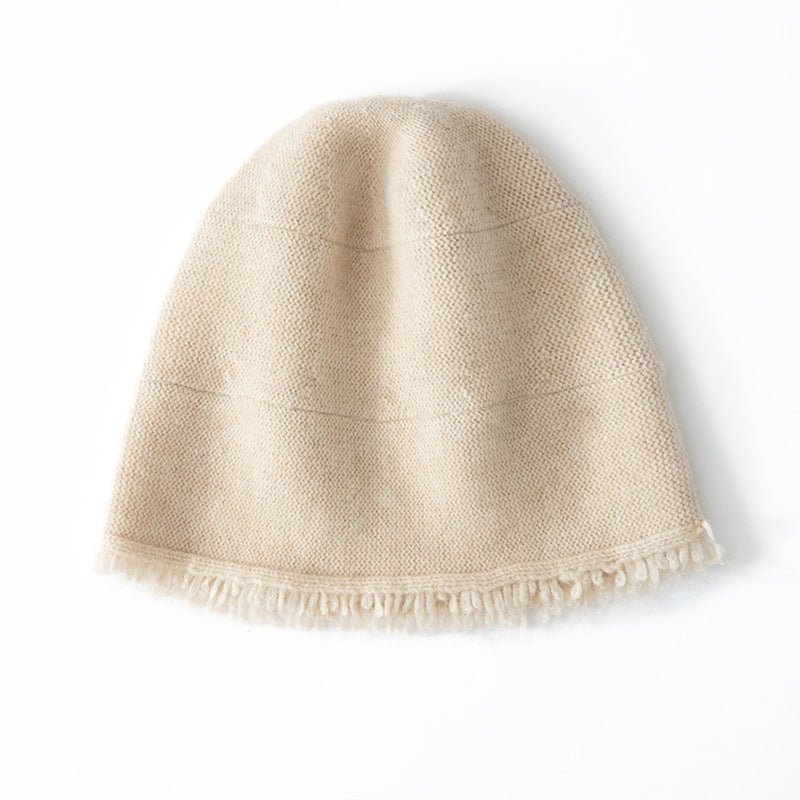 cashmere beanie solid cashmere cable knitted hat with rough edges fisherman beanie hat